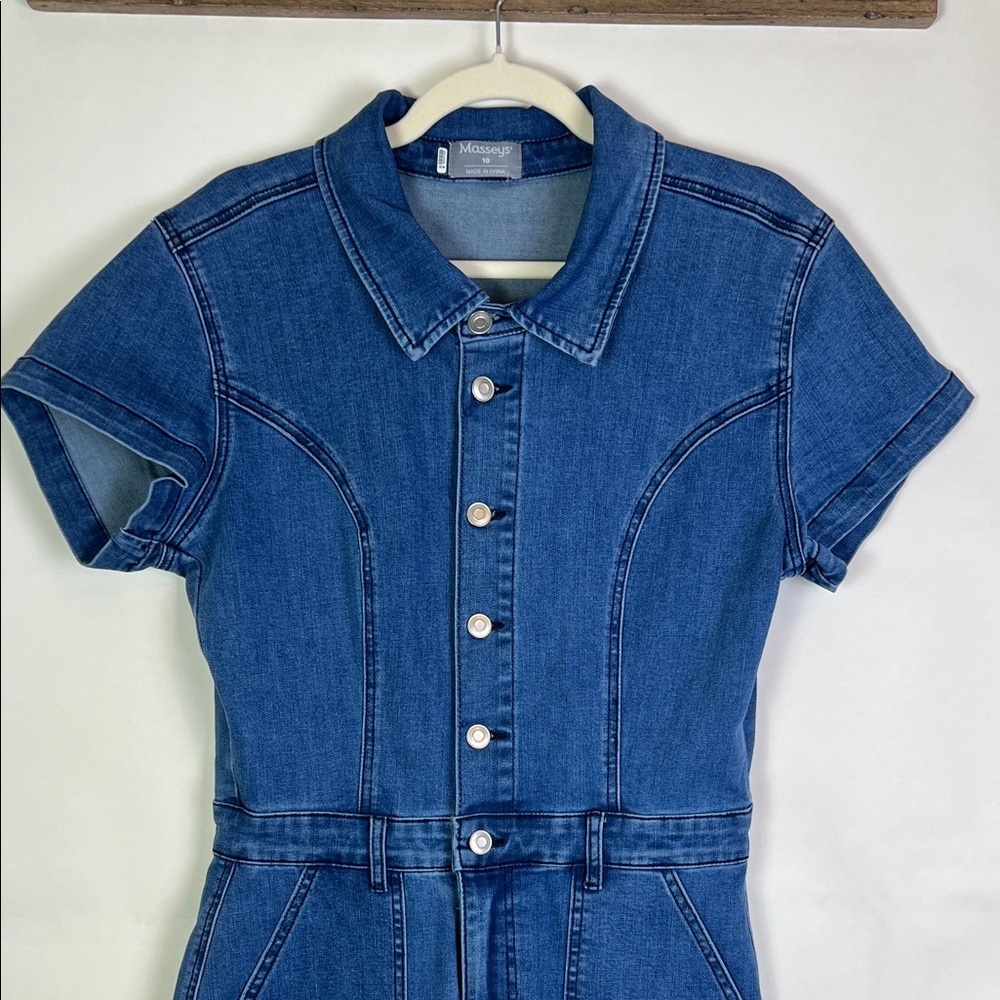 Denim Blue Jumpsuit Cropped Short Sleeve 10 - Picture 4 of 11